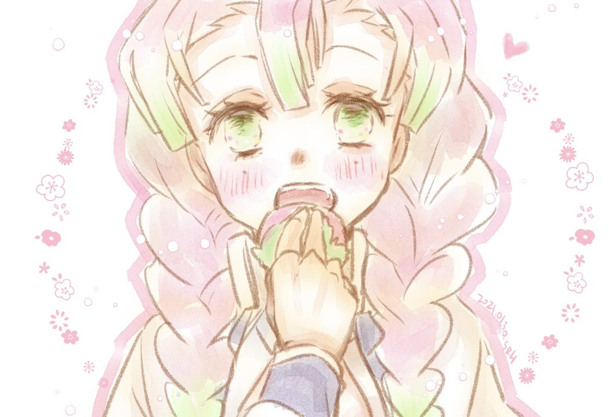 甘露寺蜜璃 桜餅と蜜璃ちゃん 空歩 プリステ25娘72アメチャンのイラスト