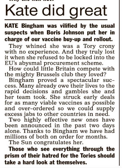 ryansabey's tweet image. Many will owe their lives to the decisions Kate Bingham and her team took over the past year.

The Sun leader column today 👇