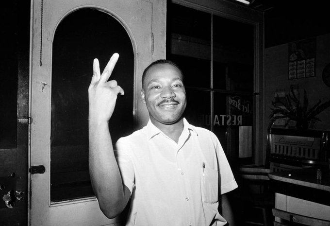 Martin Luther King, Jr. in St. Augustine, Florida on June 19, 1964 after learning that the U.S. Senate passed the civil rights bill. Photo credit: AP.  #MLK    #MLKDay    #MLKDay2021  