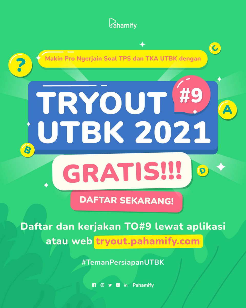 pahamify's tweet photo. Konsisten latihan soal UTBK tiap hari mulai sekarang! Perketat persiapan dan paham materi UTBK bareng TO#9 Pahamify GRATIS! 🔥

Yuk gaspolin perjuangan raih PTN impian bareng TryOut UTBK yang bikin paham dari Pahamify! 💡✨

#TemanPersiapanUTBK https://t.co/59WvYDQGDs