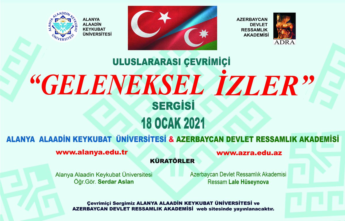 AlanyaAlku's tweet photo. Üniversitemiz ve Azerbaycan Devlet Ressamlık Akademisi işbirliğinde Öğr. Gör. Serdar Aslan ve Ressam Lale Hüseynova küratörlüğünde düzenlenen Uluslararası Çevrimiçi "Geleneksel İzler" Sergisi başladı. #ALKÜ #alanyaalkü
Detaylar: https://t.co/OxZ8KGB3Tq https://t.co/FEnbsI9qtC