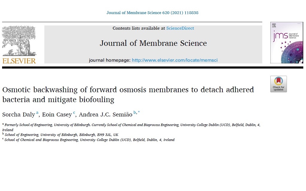 Just published and free to read at: bit.ly/35RagU3 Osmotic backwashing of forward osmosis membranes to detach adhered bacteria and mitigate biofouling