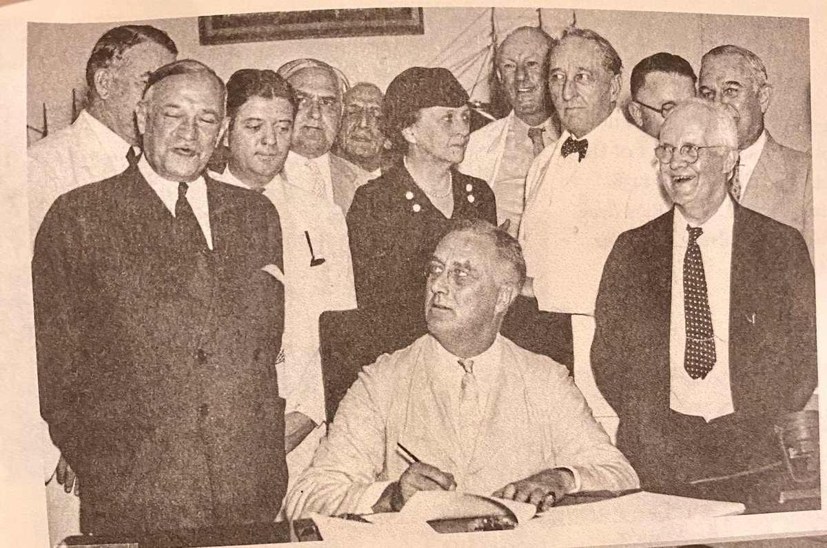 will tie up my thread with my purpose in reading the book: to understand how she helped bring us policies like unemployment insurance (photo of her at the signing). policies that support workers and their families to this day. she understood people matter and deserve respect.