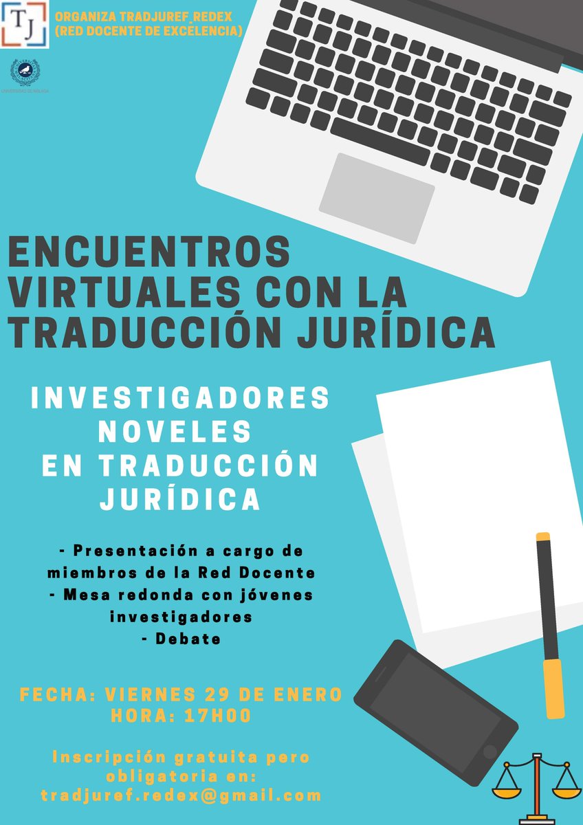 ReddocenteT's tweet photo. Desde la Red Docente seguimos con los Encuentros Virtuales: «Investigadores noveles en traducción jurídica». Futuros doctorandos, doctorandos y recién doctorados compartirán experiencias en torno a la investigación en esta disciplina.
#EncuentrosVirtualesconlaTraducciónJurídica https://t.co/SIXuisoZAk
