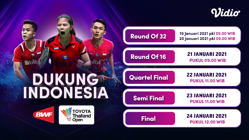 Rangkaian kompetisi #BWF masih berlanjut di #ToyotaThailandOpen.
👉 https://t.co/XHaKtWnLl5.
Yuk kita dukung Indonesia dan saksikan pertandingan mereka mulai 19 Januari 2021 di Vidio. Jangan lupa untuk berlangganan Premier sekarang.
#SemuaAdaDiVidio #VidioSports https://t.co/QNbBFwPNQE