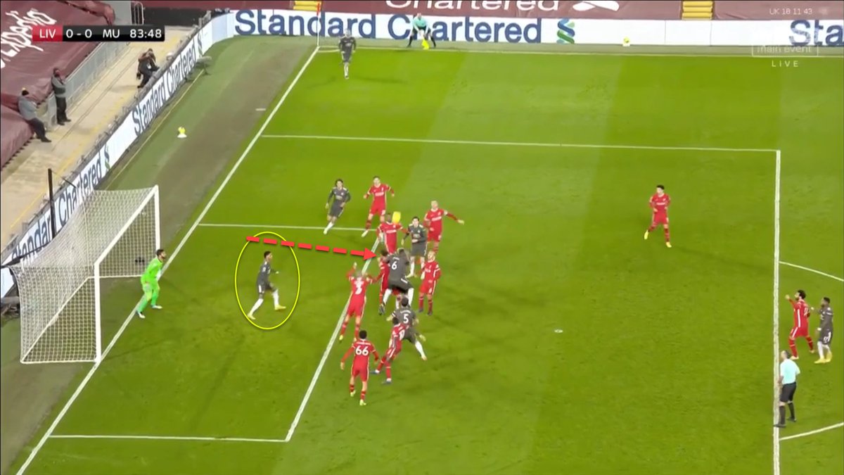 #8 — Rashford, 83'From a corner, Rashford is the blocker to try and stop Alisson from coming out to collect. Yet, Wijnaldum steps up and Rashford doesn't react; leaving him clearly offside. There isn't much he can do here really, he was never going to react as quickly.