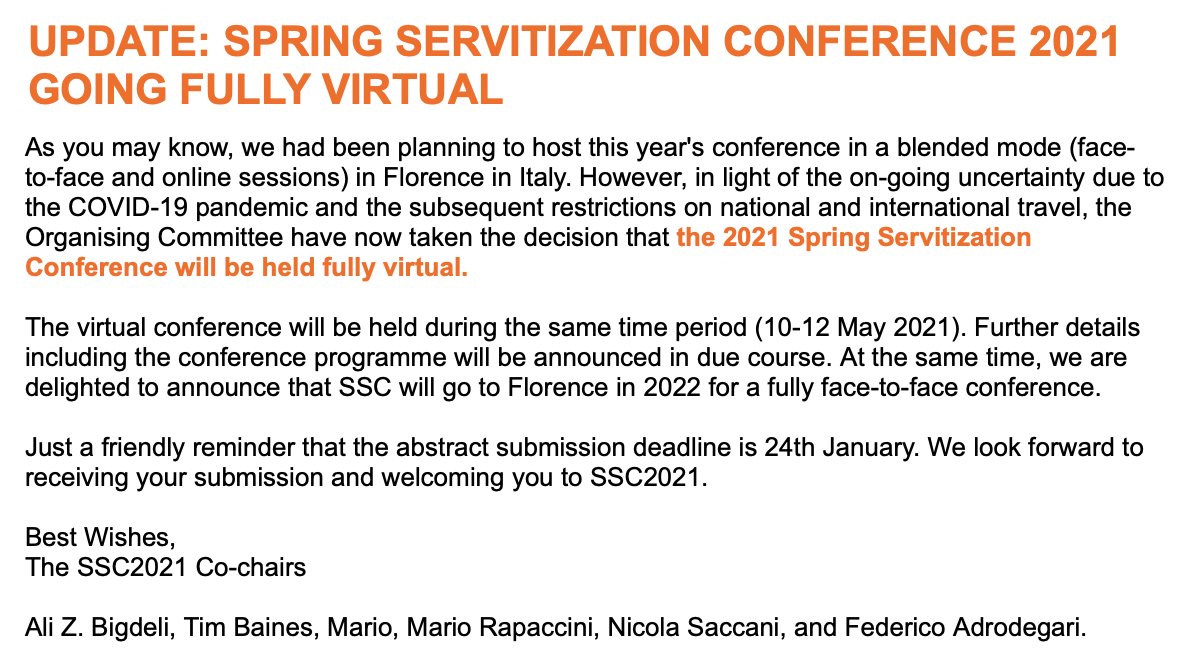 📢 The 2021 Spring #Servitization Conference is going fully virtual in May. Here is the latest update:  👇