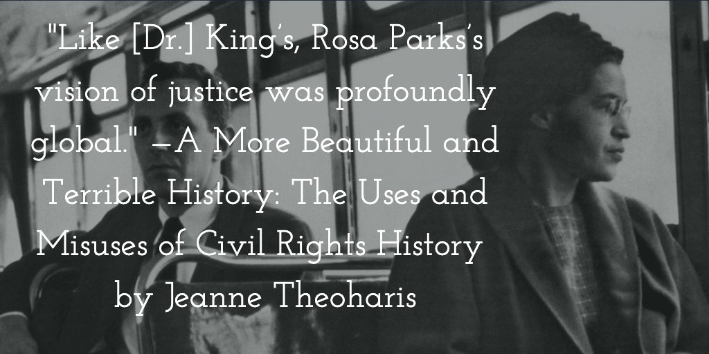 For MLK & Rosa Parks, "the fight for racial justice at home was indivisible from the struggle for human rights abroad." Picketing the embassy of apartheid South Africa, Rosa Parks said, “I am concerned about any discrimination or denial of any people regardless of their race.”3/3