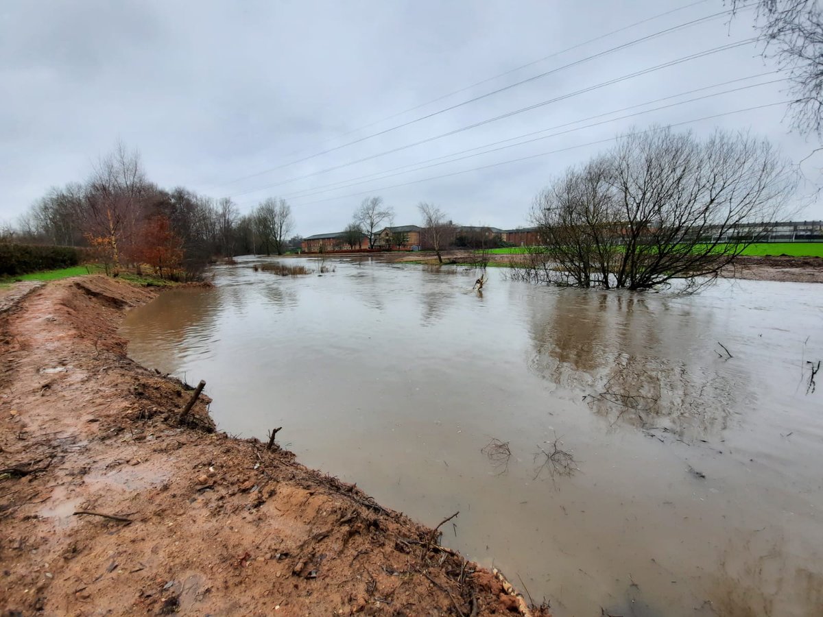 WildStoke's tweet photo. After heavy rainfall last week, this image of the Trent at @StaffsUni really shows how natural features in the new channel are increasing capacity &amp; flood resilience. The river has flowed into new pools &amp; lowered floodplain areas that have been created. 
#naturebasedsolutions https://t.co/BepBKZmZJ7