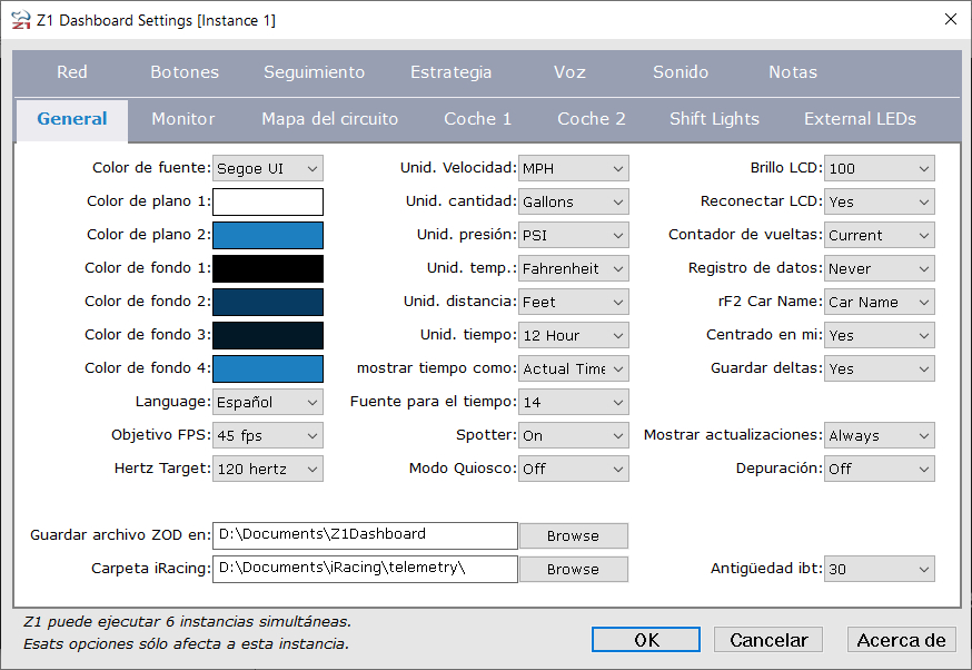 Estamos trabajando en la versión en español de Z1 Dashboard. Podeis descargaros la demo en z1simwheel.com/dashboard/inde….
Support for different languages is now avaiilable in Z1 Dashboard!