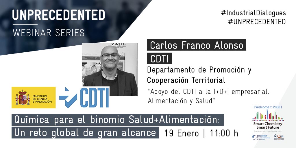 CDTI_innovacion's tweet photo. 📣¿Quieres conocer todas las #AyudasCDTI para proyectos de I+D en los sectores #químico #salud y #alimentación? No te pierdas este webinario de la serie #unprecedented organizado por @Feique_ES y @expoquimia 👇
🗓️ 19 ENE - 11:00
➡️https://t.co/02u2wBTKtT https://t.co/NZMiAiskDW