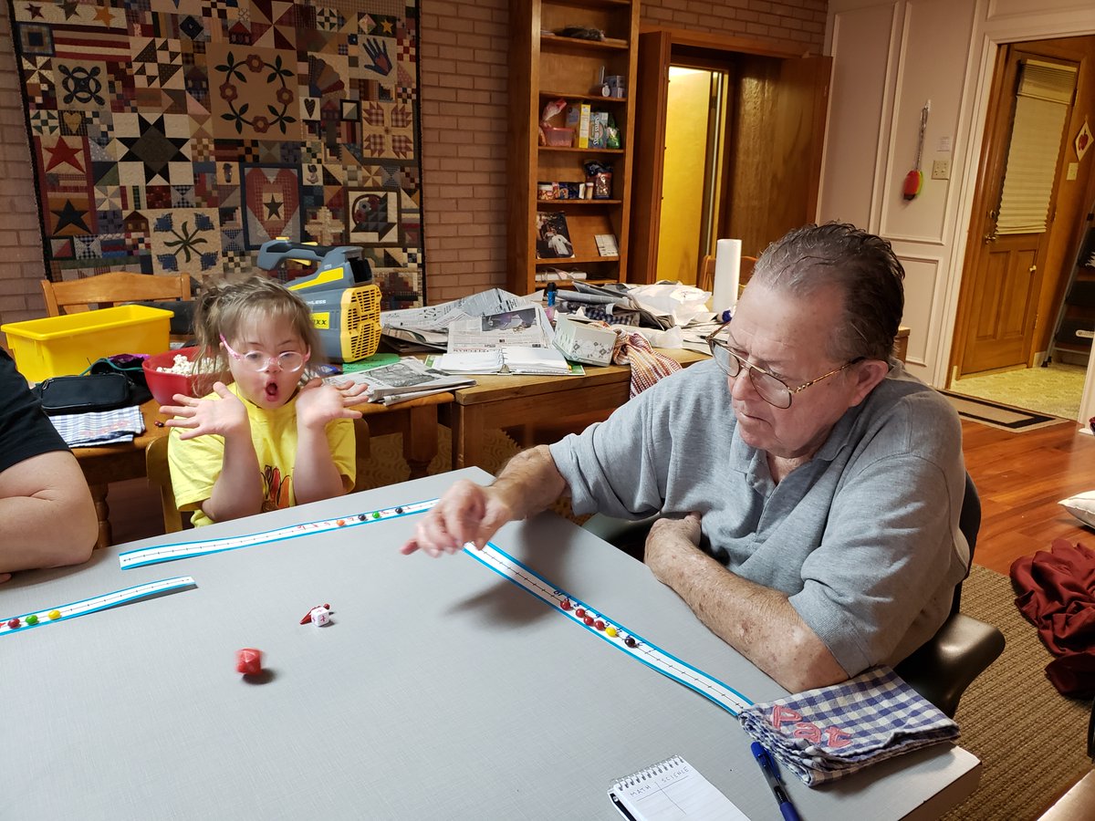 simpson_math's tweet photo. Play math games with your quarantine buddies! #simpson_math #simpsonsuperstar Here we roll the dice, add/subtract, and claim your reward from a number line! (Substitute popcorn in place of #skittles for your diabetic father!) https://t.co/DUOE8TNRhb