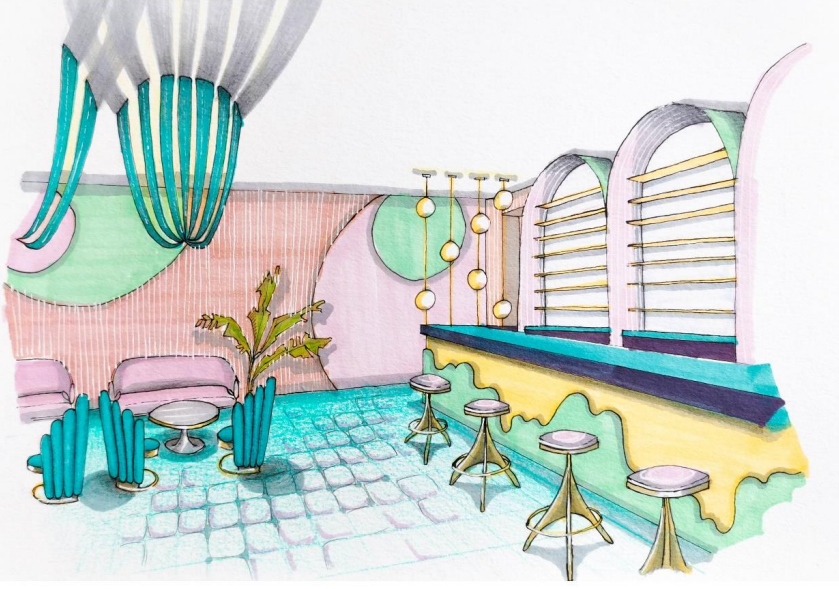 InteriorAcademy's tweet photo. #StudentSpotlight: Hotel bar concept drawings based on 2 trends - 'outdoor-indoor infusion trend' and 'personalised stay tend' -, by #IDAIstudent Tony Volf.  🤩👏 Which concept is your favourite?

#hotelbar #hoteldesign #interiordesign #interiors #IDAI https://t.co/SbD6KFEUpb