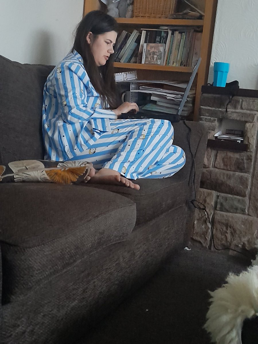 vixsmith83's tweet photo. My daughter doing her online school work in her @bts_bighit #chimmy pajamas. #ipurpleyou #LifeGoesOnWithBTS https://t.co/UasBh3BkTR
