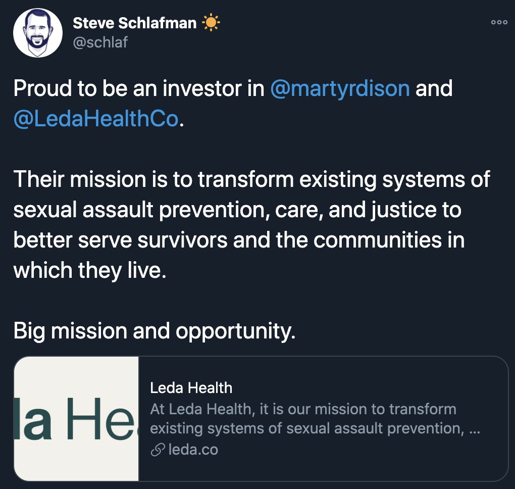 (14/25) While victim advocates, law enforcement officials, and members of Congress aren't falling for Campbell's claims, Silicon Valley tech investors are.Campbell rebranded "MeToo Kits" to "Leda Health" and started raising money.