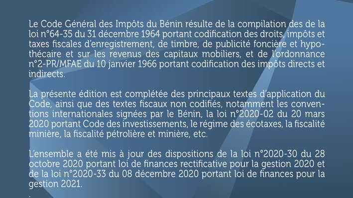 DroitAfrique's tweet photo. #Benin - Le code général des impôts 2021 du Bénin sera disponible cette semaine en @librairieLGDJ et @libdalloz au prix de 75 euros
#Bénin #Afrique #LGDJ #DALLOZ #CGI https://t.co/LOpxk01CkJ