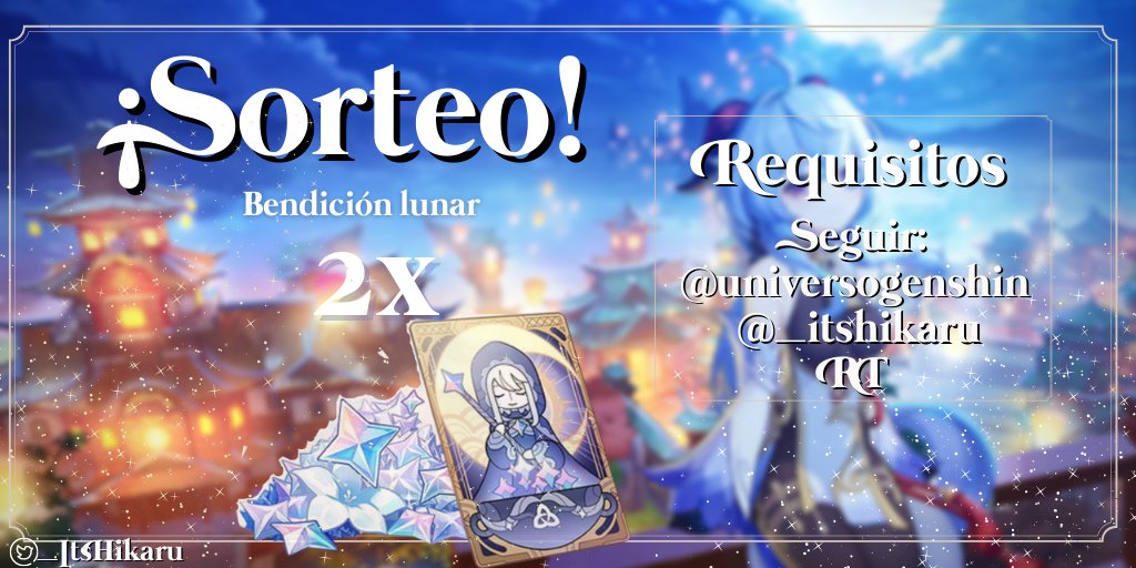 Hikacozy's tweet photo. ✨Sorteo ✨

Para premiar todo el cariño y amor que nos dais a la comunidad y a mi ♥, os traemos de nuevo un sorteito de bendiciones lunares

✨Para participar✨

Follow:
🐦@UniversoGenshin 
🐦@_Itshikaru 
🔁RT a este tweet 

El sorteo será hasta el día 31.01.21

#GenshinImpact https://t.co/fx7exI2tux