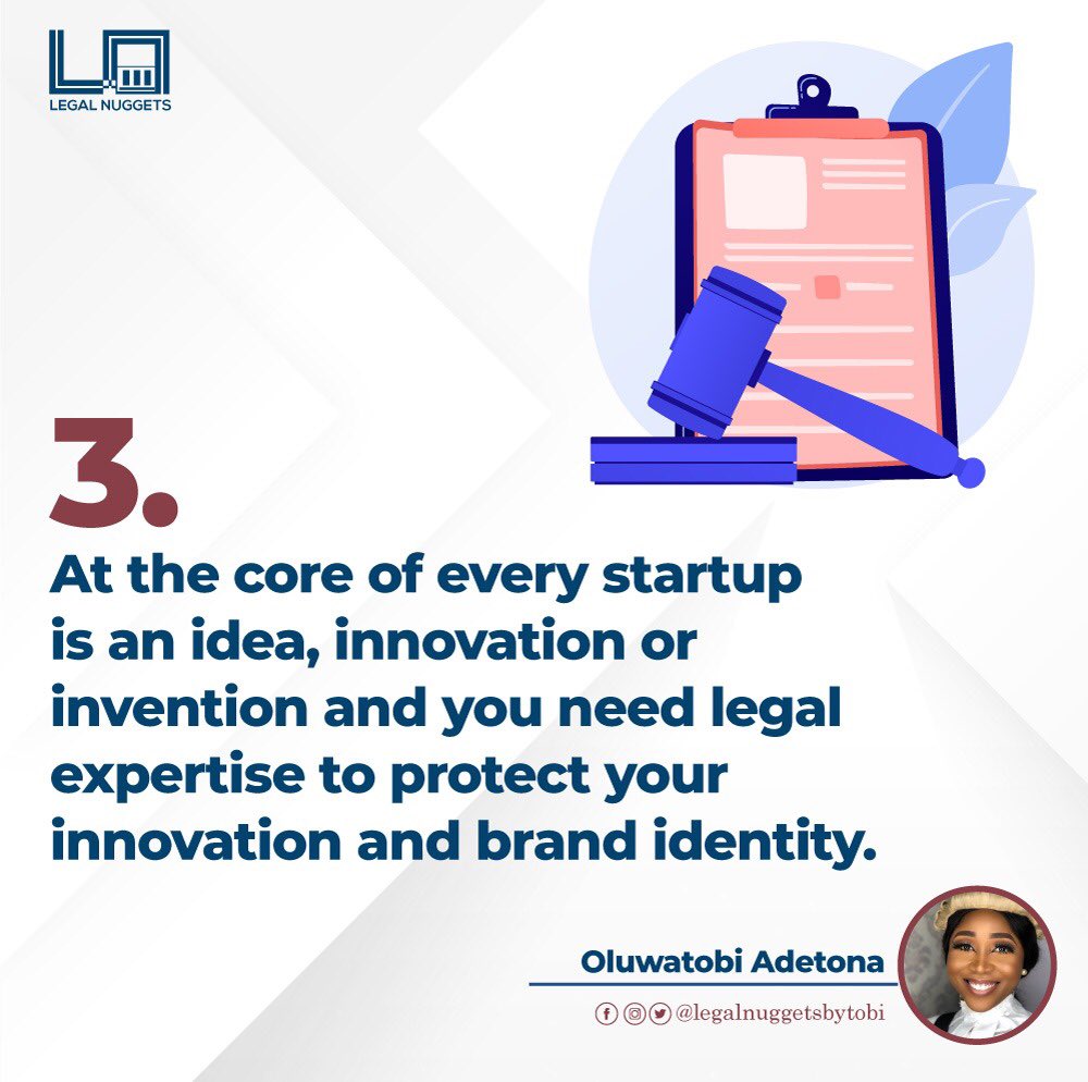 Many Startups and Entrepreneurs vastly underestimate how much legal expertise they need for their businesses.Read thread to stay enlightened #LegalnuggetsbyTobi  #law  #legal  #business  #startup  #startupbusiness  #fintech  #finance  #startupadvice  #Entrepreneur  #contentmarketing