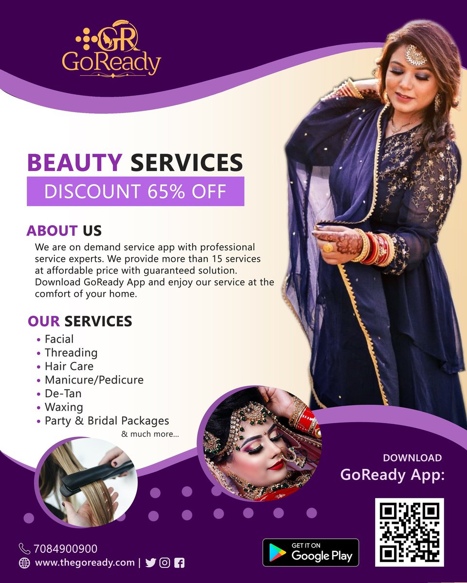 GoReadyServices's tweet photo. GoReady Beauty Services at your Doorstep

Now in #Lucknow, #Kanpur and #Raebareli 

Download link : https://t.co/cvyNjpCMym 

#App #GoReady #UttarPradesh #India #staysafe #stayhealthy #follow #Trending #beauty #spa #Makeup #hairstyles #waxing #BridalMakeup #Delhi https://t.co/9ZOglMHQuV