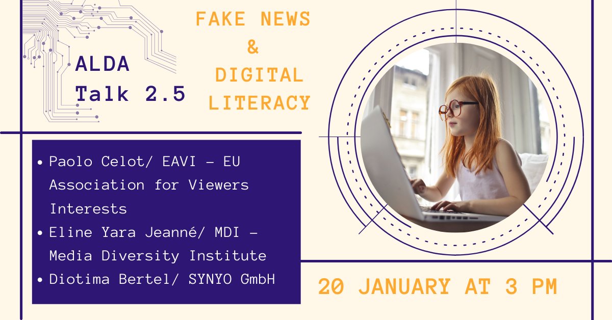 ALDAeurope's tweet photo. ☀ #HappyMonday #ALDAtalk #reminder
#SaveTheDate ▶ 𝗝𝗮𝗻. 𝟮𝟬𝘁𝗵 @ 𝟯𝗽𝗺 | 
Sign up👉🏾https://t.co/JQsZQbe6lg for the next #ALDAtalk 2.5 on 𝙵𝚊𝚔𝚎 𝚗𝚎𝚠𝚜 &amp; 𝙳𝚒𝚐𝚒𝚝𝚊𝚕 𝙻𝚒𝚝𝚎𝚛𝚊𝚌𝚢 with #expert guests:
@_eavi
@MDI_UK
#SYNYO
Will you join us? 😍
#onlinetalk #webinar https://t.co/eS3Y8dQpSv