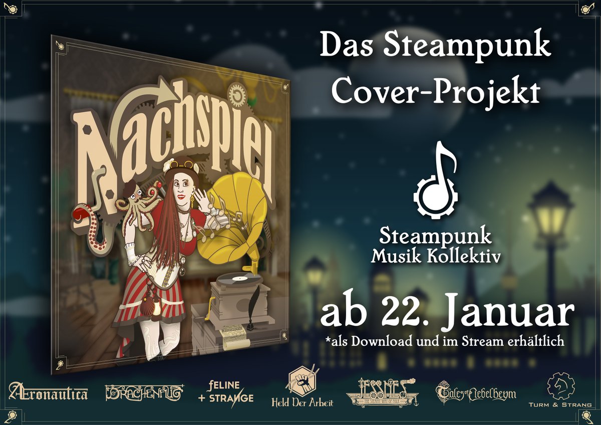 SteamKollektiv's tweet photo. Auf #NACHSPIEL bekommt ihr sieben Songs zu hören, ABER sie werden nicht von den gewohnten Interpreten gespielt:
@AeronauticaBand - @drachenflugband - @felinelang - #HeldderArbeit - @jessnesband - @Nebelheym - @TurmUndStrang covern sich gegenseitig! 

#EswirdeinNachspielgeben https://t.co/M7SVKzzXGP
