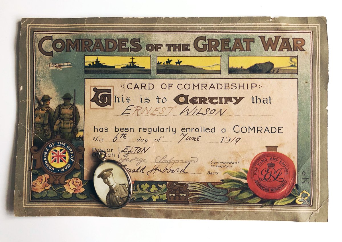 Comrades of the Great War - ‘Card of Comradeship’. Formed before the war’s end, this organisation was set up to represent those who had been discharged, one of a number that would eventually merge to form the British Legion in 1921. #WW1Ephemera