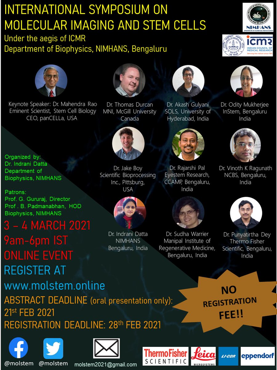 MolStem's tweet photo. The international online symposium "Molecular Imaging and Stem Cells" 3rd-  4th March 2021 will be held under the aegis of Indian Council of Medical Research @ICMRDELHI 

Registrations are open at https://t.co/wn8VHHEH0p ! https://t.co/8IQCJPbX7m