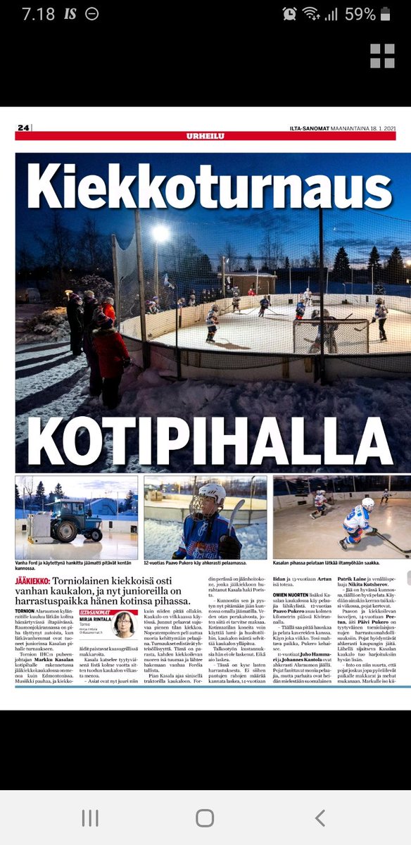 Tihc1976's tweet photo. Tänään IS:ssä hyvää juttu #raumotrainingcenter #tiikeriperhe #intohimonajääkiekko #Iltasanomat #tornio https://t.co/VSHVrMBf1T