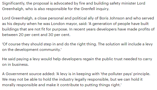 The End Our Cladding Scandal campaign has been pushing the idea of a levy since November 2019. As recently as June, ministers were completely ruling it out.So this is a big step forward, although is still proposing leaving leaseholders with 80%-90% of the total bill