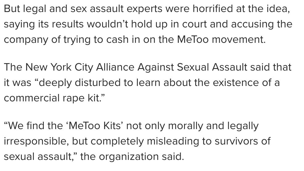 (9/25) These are some victim advocacy orgs have criticized MeToo Kits:- Minnesota Coalition Against Sexual Assault- End Rape on Campus- New York City Alliance Against Sexual Assault- The Aurora Center (my old org)- National Alliance to End Sexual Violence- HAVEN- CAPPA