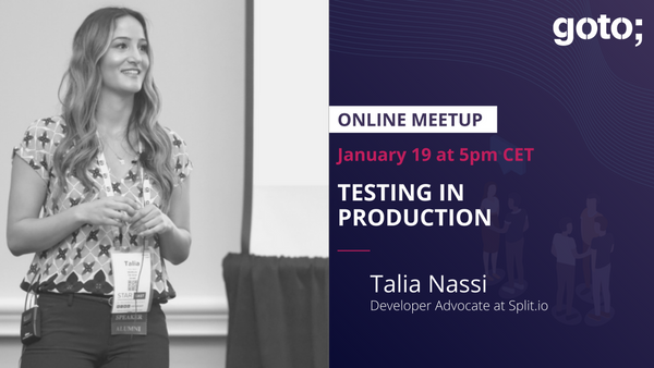 gotoacademyNL's tweet photo. Join us TOMORROW for this #GOTOnight " Testing in Production" with @talia_nassi and learn how to implement it safely with feature flags. | Jan 19 | 5pm CET
More info: https://t.co/3PjlIo0djU https://t.co/aKaOY4FNho