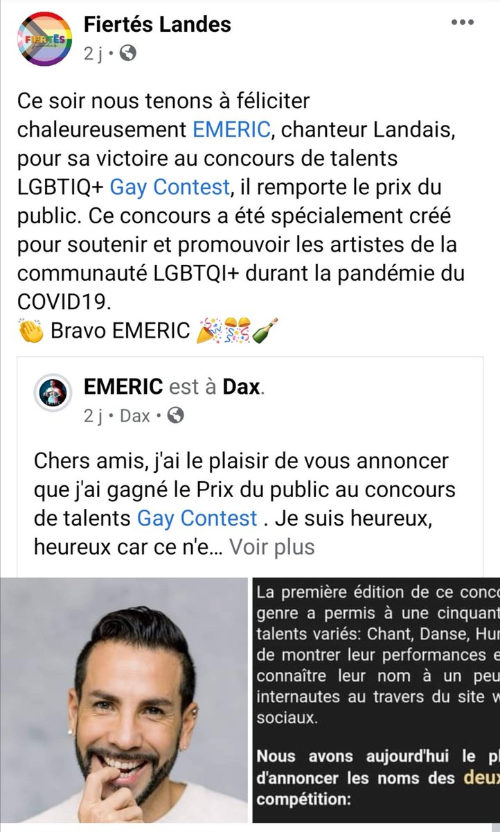 Emeric40's tweet photo. Merci Γ l'association @FiertesLandes pour ce clin d'Εil ainsi que leur soutien π₯°
@GayContestFR
#emeric #music #artist #singer #songs #frenchsinger #news #NEWALBUM #electropop #dancemusic #gaycontest #LGBT #gayfrench #sudouest #landes #gayfr #gay #ArtistOnTwitter https://t.co/nmynFLwVCb