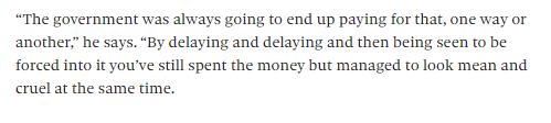 On the process of refusing to budge until the pressure becomes too much to resist, I refer you to the comments of Theresa May's former advisor Toby Lloyd...