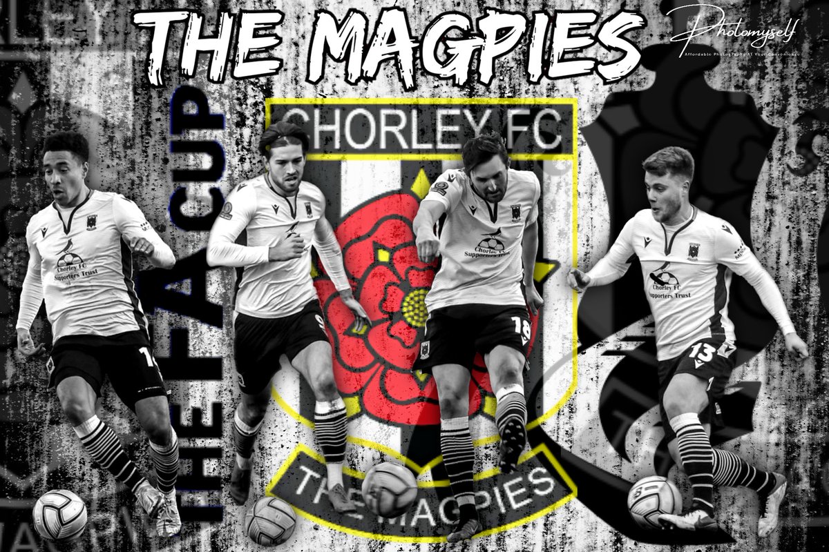 Photomyself's tweet photo. Best of luck in advance to @chorleyfc for the FA Cup 4th round tie v @Wolves, Credit & thanks to @StefWillo for photo source and allow self to create this image. @NonLeaguePaper @NonLeaguePhoto @EmiratesFACup #photomyself #chorleyfc #themagpies #customedit #FACup #FACup4thround https://t.co/SqJQcC1ooq