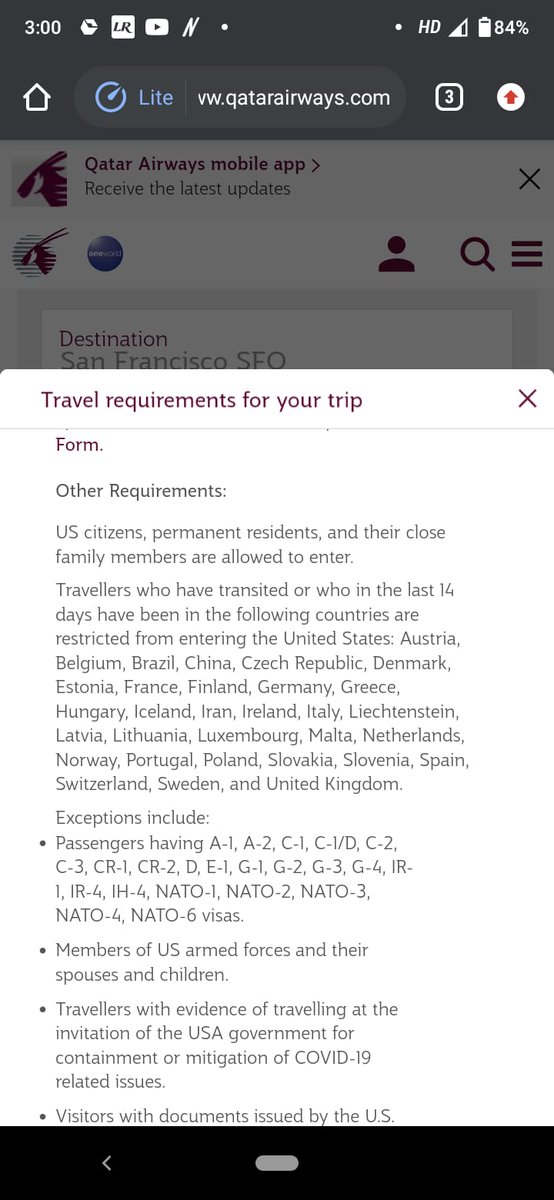 mariyah_m's tweet photo. @qatarairways With reference to above image I dont see K1 visa category being included in the list. 
I am planning to travel on Fiancé visa from India via Qatar airways to SFO on 6th Feb. However my visa category is not mentioned in the list can you please help ? https://t.co/v47AafLkdt