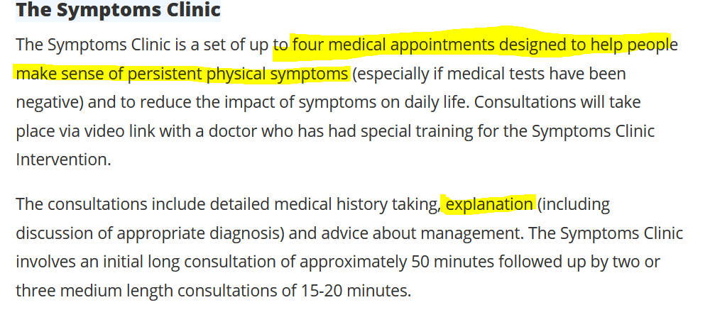 Yet again: this is the CBT Model of ME-CFS being applied to Unexplained Physical Symptoms. Tell the patient what "we" (drs) think is wrong (nothing physical organic), give you a MMS-MUS diagnosis, stop you asking for appointments, ask you to have CBT to convince you of our model