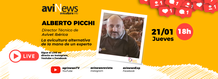 aviNewsESP's tweet photo. ¡La avicultura alternativa de la mano de un experto!

Este JUEVES, 21 de ENERO, a las 18horas ¡Entrevista en DIRECTO con Alberto Picchi, Director Técnico de AVIVET IBÉRICA
Podrás seguir la entrevista en directo por nuestros canales en #Instagram #facebookLive y #youtube https://t.co/xOxtttQqcq