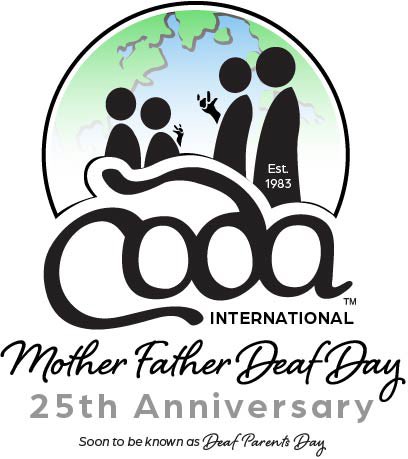 The Mother Father Deaf/Deaf Parents Day committee is proud to present this logo for the upcoming special 25th anniversary, on 25th April! Lovingly created by Jill Sheffield. #mfdd25dpd