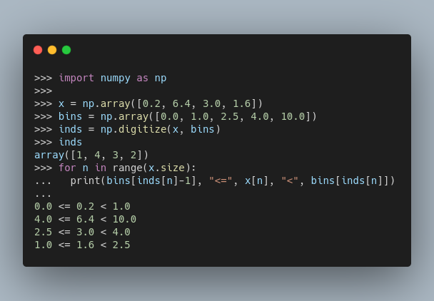 python_tip's tweet image. #pythontip by @DarthJurri:

Using #numpy for bucketing 

numpy.org/doc/stable/ref…