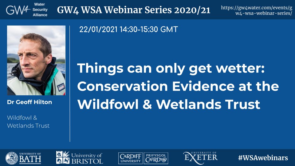 For our first webinar of 2021, Dr Geoff Hilton of @WWTworldwide will be talking to us about the conservation work of the Wildfowl & Wetlands Trust

📅Friday 22/01
⌚️2.30pm-3.30pm GMT
👇Full registration and joining details via the link below

gw4water.com/events/gw4-wsa…