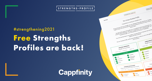 Cappfinity's tweet photo. #Free Strengths Profiles are back!
Get yours now: https://t.co/Eq1kIaplyu

With the pandemic still upon us, we’ve decided once again to offer @StrengthsProf for free to all individuals between 18th-31st January. More details here: https://t.co/UAKdGd77ju

#Strengthening2021 https://t.co/doU0HQt3Xw