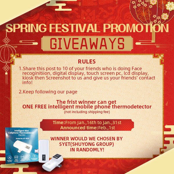 Sydigitalscreen's tweet photo. Dear friends,
Welcome to join this giveaway!!!👏👏👏👏
Share this post,you can get !!!!!!
Free intelligent mobile phone thermodetector
WhatsApp/wechat:+8618101627416
Read more:
https://t.co/knjtSlZ2fP https://t.co/dA5zwykYni