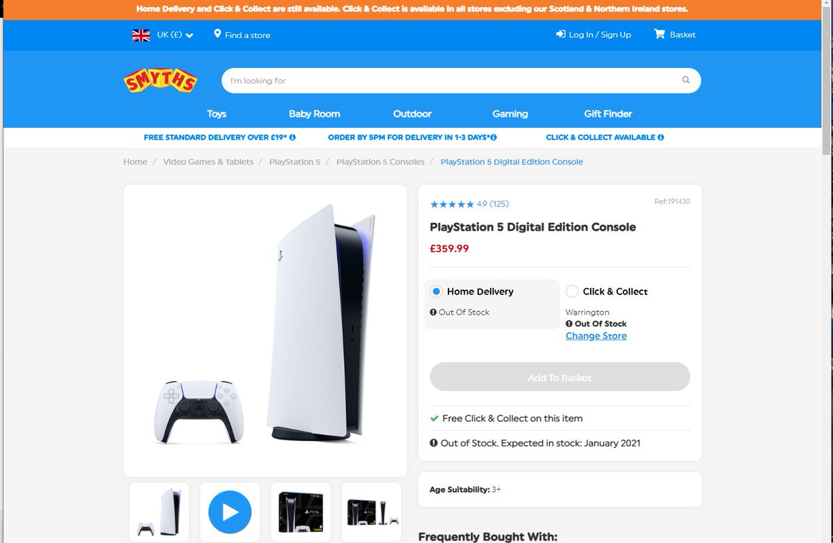 UKPS5Notify's tweet photo. 👀 Noticed a change on Smyths #PlayStation5 digital page. Up until now the Home Delivery option has remained disabled as can be seen in the 1st earlier screenshot, this has now changed to an active selectable option seen in the 2nd screenshot. Will continue to monitor.. ✌️ https://t.co/rxZ9OfWZOS