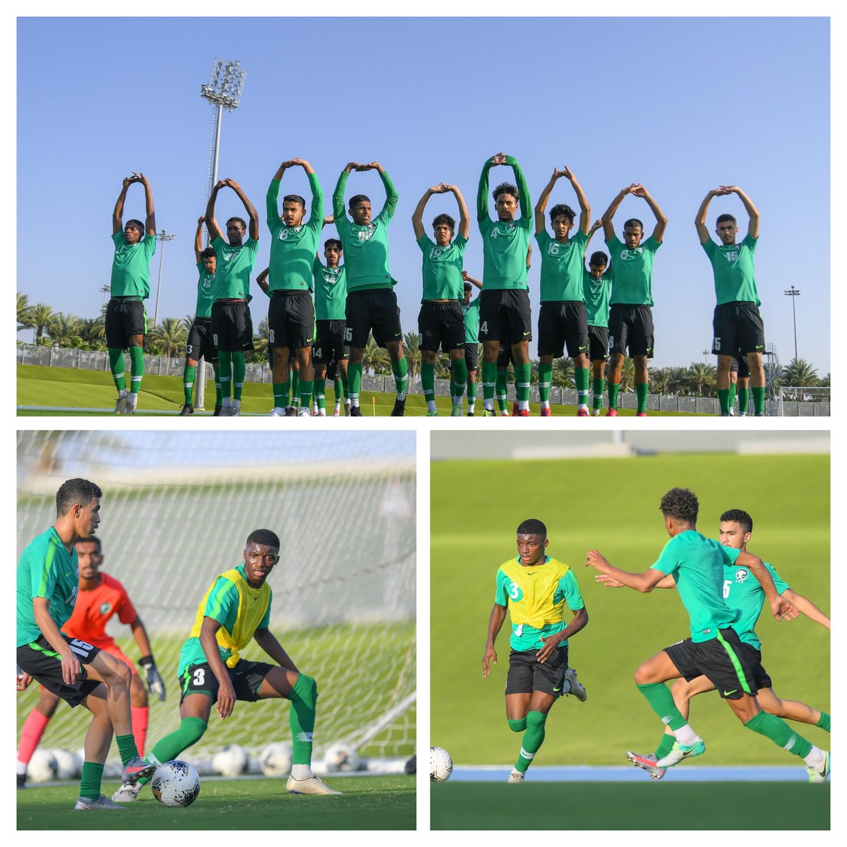 Mashaerey's tweet photo. جانب من تدريب المنتخب السعودي أخضر "تحت 20 عامًا" الذي يقيم التجمع الاستكشافي الأول ضمن برنامج الإعداد لكأس آسيا 2023 
ويظهر فيه لاعبي النصر المنضمين للمنتخب برفقة مشاري 

الكابتن / عبد العزيز الفرج 
الكابتن / محمد العتيبي (GK)

 مع تمنياتنا لهم بالتوفيق 

✍️🏽الاشراف https://t.co/i2zfhjzYgH