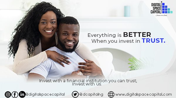 DCapitalNG's tweet photo. Wondering how to make the best investment decisions? Here's a solid tip; invest in trust.
*
Our investment packages are developed to give you the most peace of mind anytime and anywhere.
*
When in doubt; Invest in Trust.
*
#DigitalSpaceCapital #MondayMotivation https://t.co/kUst346a8U