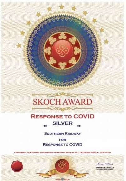 Southern Railway bags Silver in #SkochAward under 'Excellence in response to #COVID19' category

<a href="/skochgroup/">SKOCH Group</a>