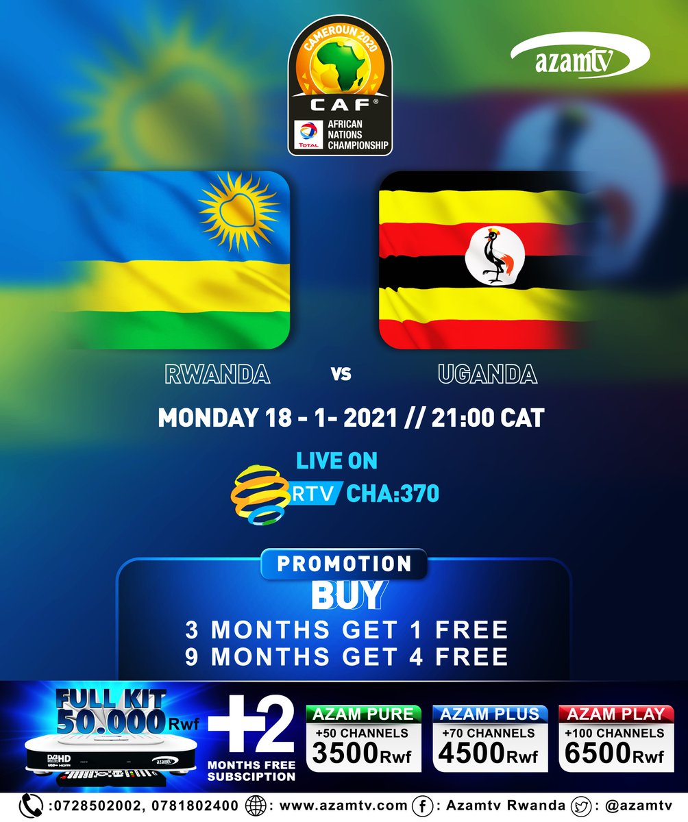 azamtvRw's tweet photo. Ntucikwe na Match ihuza Rwanda Vs Uganda uyu munsi saa tatu za nijoro kuri Rwanda TV, wayireba kuri #AZAMTVDecoder, #Channel370. #Twifurije-#Amavubi-@Umutsindo https://t.co/hfHG2snVtc