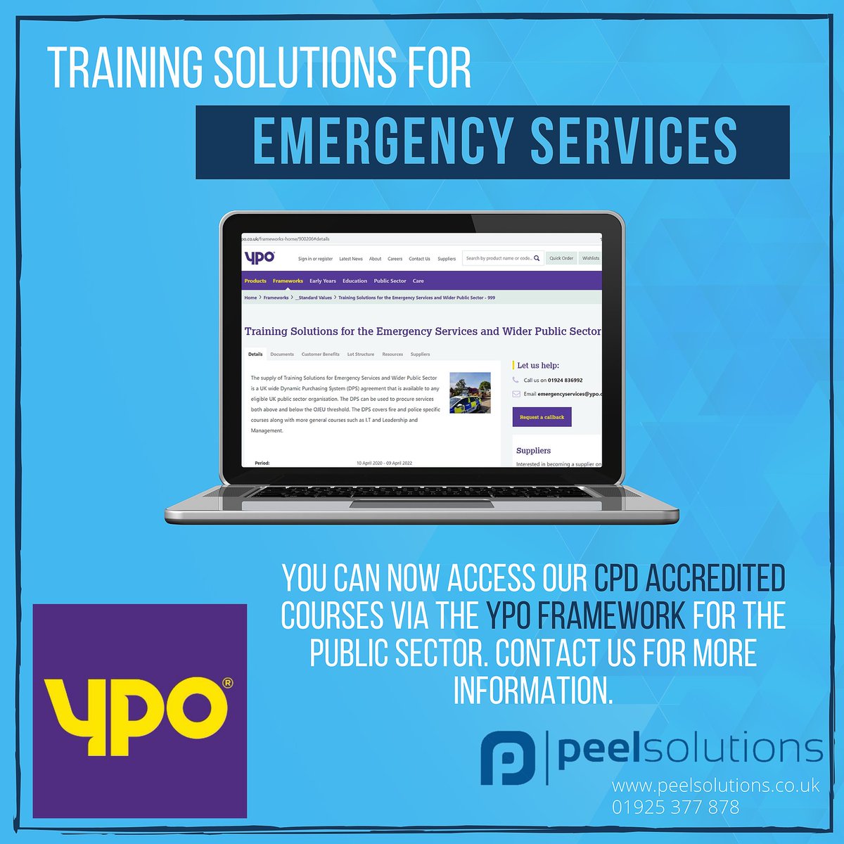 PeelSolutions's tweet photo. Did you know you can now access all of our #CPD Accredited courses such as Safeguarding, through the YPO framework with reference 2020/S 022-048779? Contact us for more details. #YPOFramework #YPO #EmergencyServices #EmergencyServicesTraining https://t.co/1tRQkwCmU6