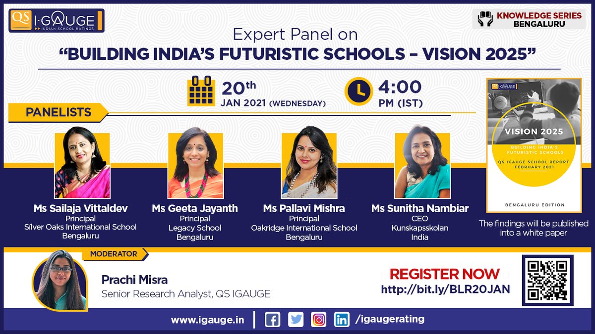 The first of our #KnowledgeSeries session for #schools in #Bengaluru city is going live on 20th Jan at 4 PM. 

Catch us live on #YouTube to hear more from the educationists of Bengaluru. 

RSVP - bit.ly/BLR20JAN

#QSIGUAGE #indianeducation #vision2025 #virtualevent