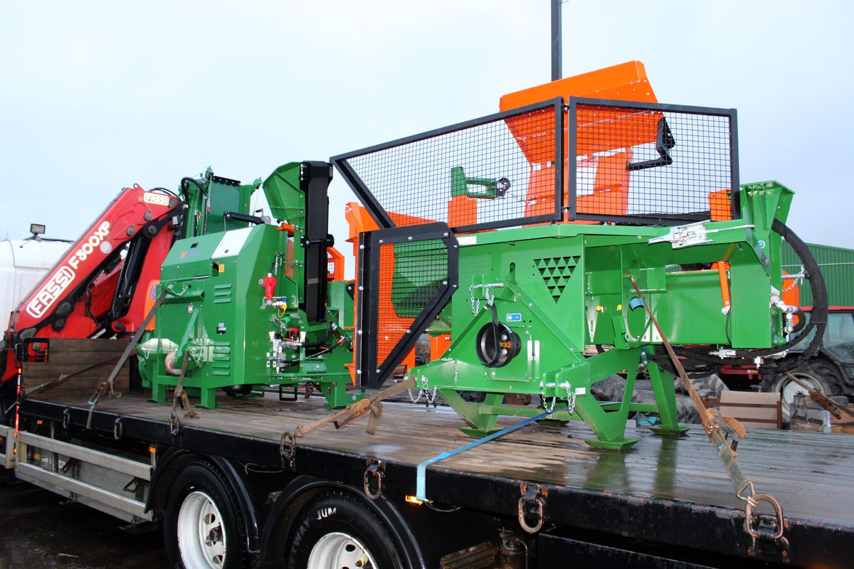 JasPWilson's tweet photo. Some green machines off to The Emerald Isle! 
This new POSCH Leibnitz machinery is off on a ferry trip to New and Existing customers. #forestry #firewood https://t.co/ZcKs0IDzWI